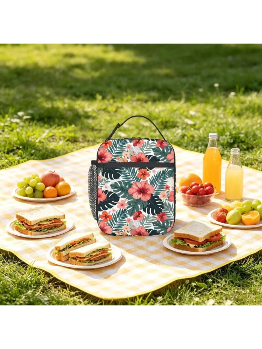 Insulated Tropical Hibiscus Kids Lunch Bag | Reusable Leakproof Cooler Tote for